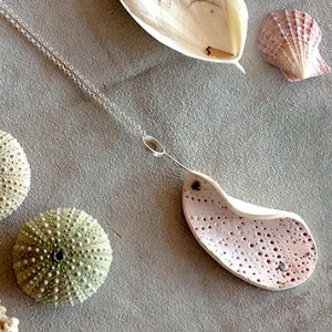 ceramic and silver urchin printed pendant slow jewellery made locally and sustainably